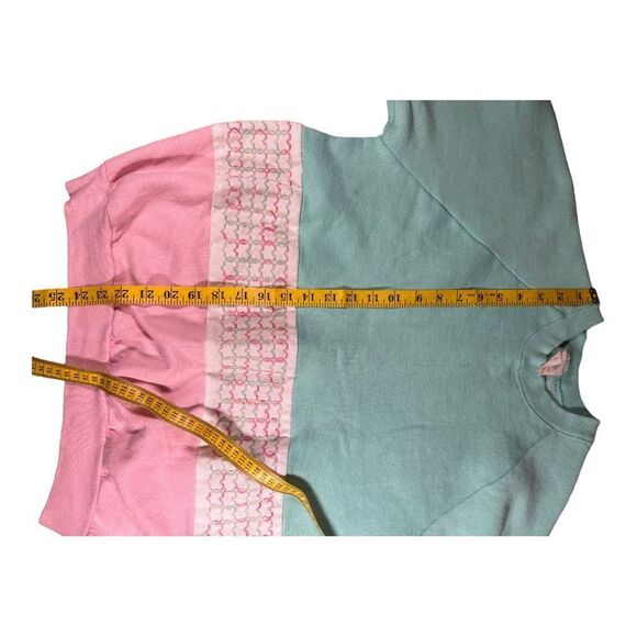 Vintage 90s crewneck sweater dopamine colorblock embroidered large pink - Picture 5 of 11